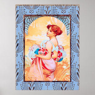 Alfonse Mucha Lady avec fleurs Poster