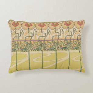 Alfonse Mucha Poppies Art Nouveau Floral Wallpaper Accent Pillow