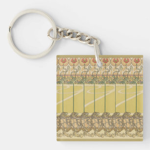 Alfonse Mucha Poppies Art Nouveau Floral Wallpaper Keychain