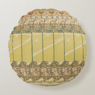 Alfonse Mucha Poppies Art Nouveau Floral Wallpaper Round Pillow