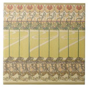 Alfonse Mucha Poppies Art Nouveau Floral Wallpaper Tile