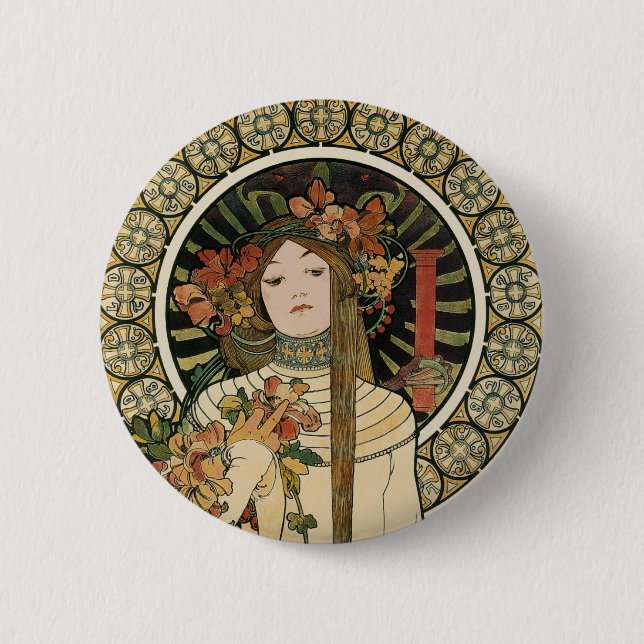 Alfonse Mucha Trappistine Nouveau 2 Inch Round Button (Front)