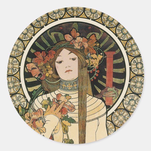 Alfonse Mucha Trappistine Nouveau Classic Round Sticker (Front)