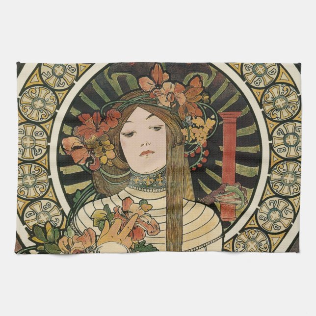Alfonse Mucha Trappistine Nouveau Kitchen Towel (Horizontal)