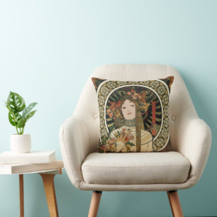 Alfonse Mucha Trappistine Nouveau Throw Pillow