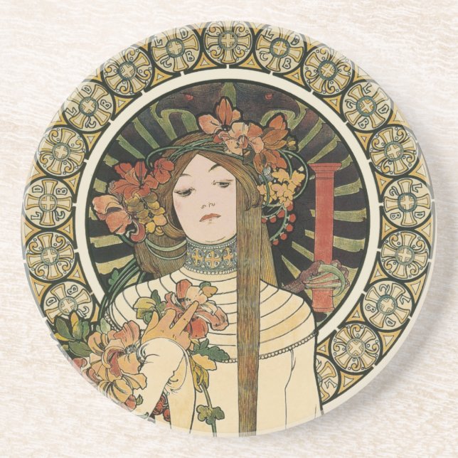 Alfonse Mucha Trappistine Nouveau Vintage Poster Coaster (Front)