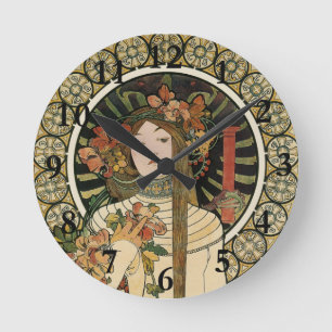 Alfonse Mucha Trappistine Nouveau Vintage Poster Round Clock