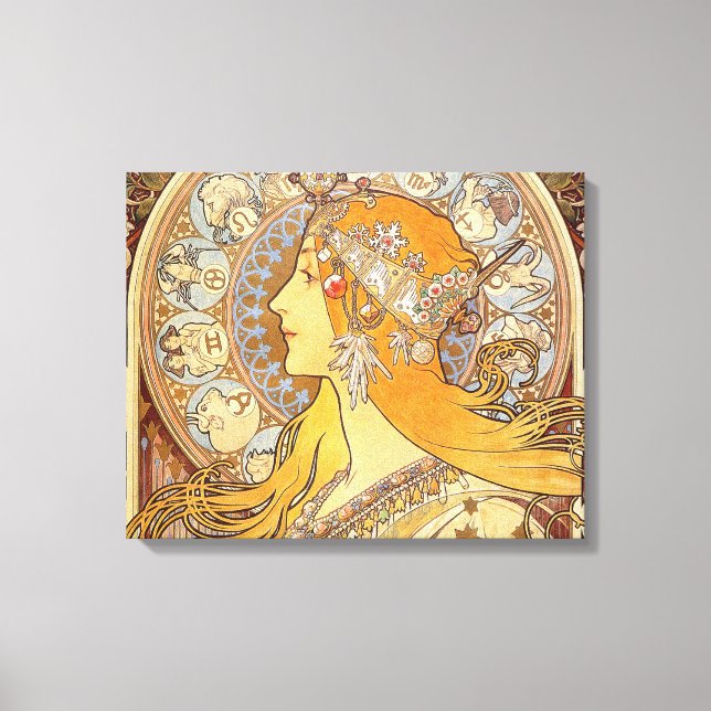 Alfonse Mucha Zodiac Art Nouveau Woman Canvas Print (Front)