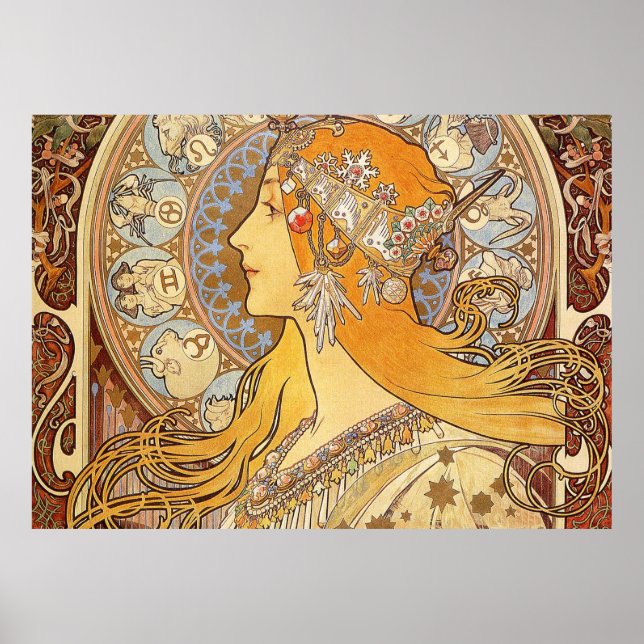 Alfonse Mucha Zodiac Art Nouveau Woman Poster (Front)