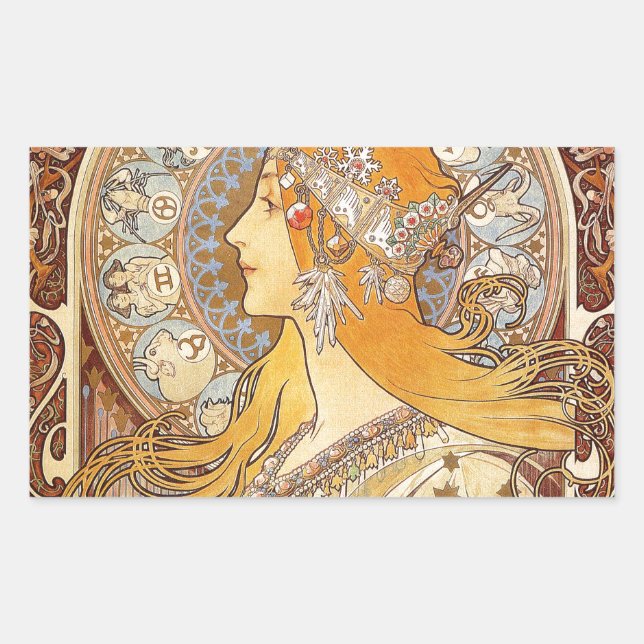 Alfonse Mucha Zodiac Art Nouveau Woman Sticker (Front)