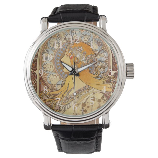 Alfonse Mucha Zodiac Art Nouveau Woman Watch (Front)