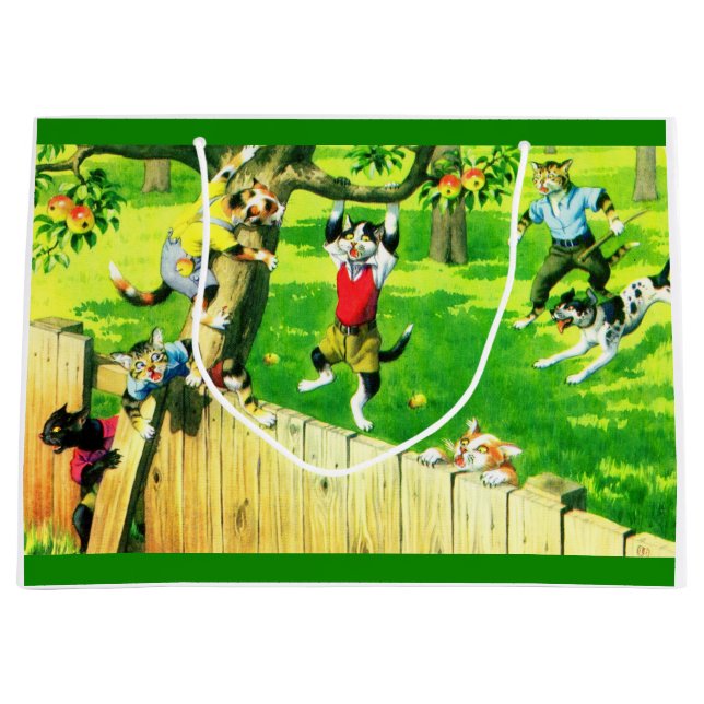 Alfred Mainzer cats climbing an apple tree Large Gift Bag (Front)