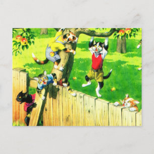 Alfred Mainzer cats climbing an apple tree Postcard