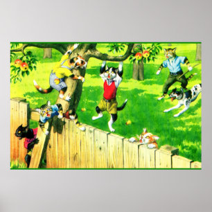 Alfred Mainzer cats climbing an apple tree Poster