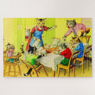 Alfred Mainzer cats Dinner Disaster Jigsaw Puzzle