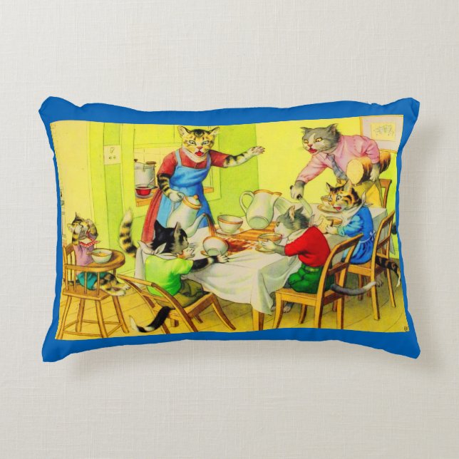 Alfred Mainzer cats Dinner Disaster print Accent Pillow (Front)