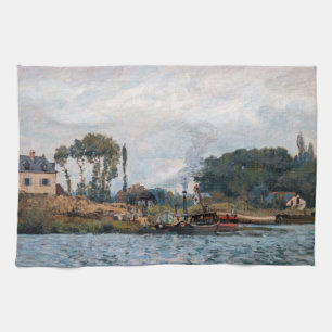 Alfred Sisley - Boats at the Lock at Bougival Kitchen Towel