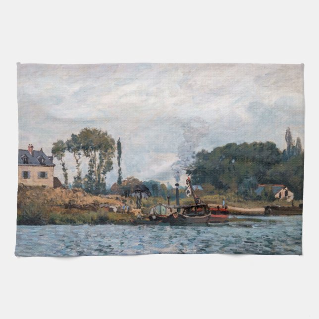 Alfred Sisley - Boats at the Lock at Bougival Kitchen Towel (Horizontal)