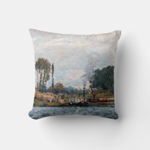 Alfred Sisley - Boats at the Lock at Bougival Throw Pillow