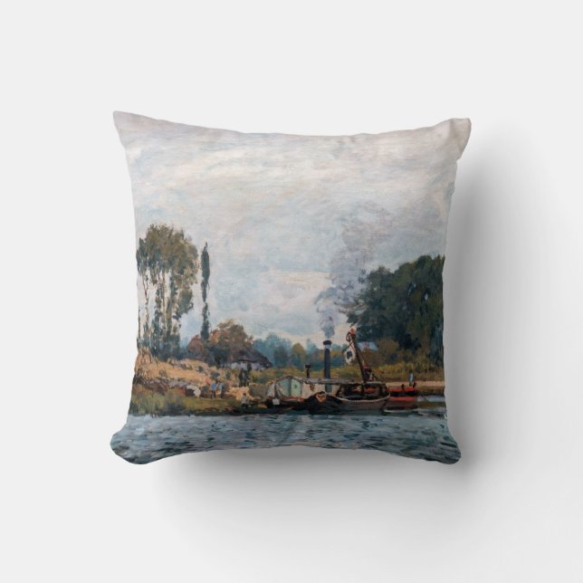 Alfred Sisley - Boats at the Lock at Bougival Throw Pillow (Front)