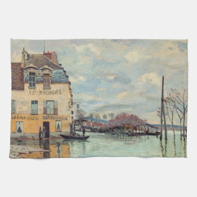 Alfred Sisley - Flood at Port-Marly 1872 Kitchen Towel (Horizontal)