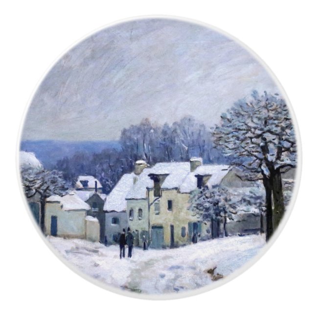 Alfred Sisley - Place Chenil in Marly, Snow Effect Ceramic Knob (Front)