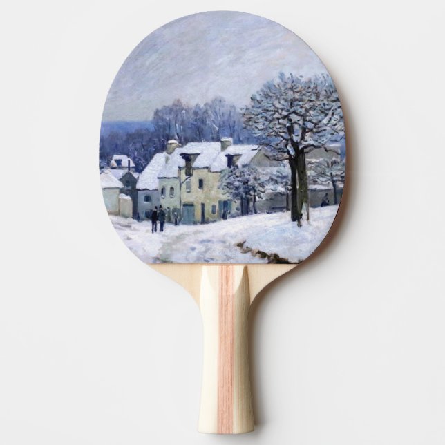 Alfred Sisley - Place Chenil in Marly, Snow Effect Ping Pong Paddle (Front)