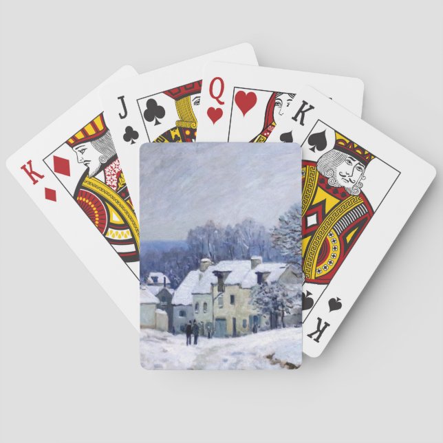 Alfred Sisley - Place Chenil in Marly, Snow Effect Playing Cards (Back)