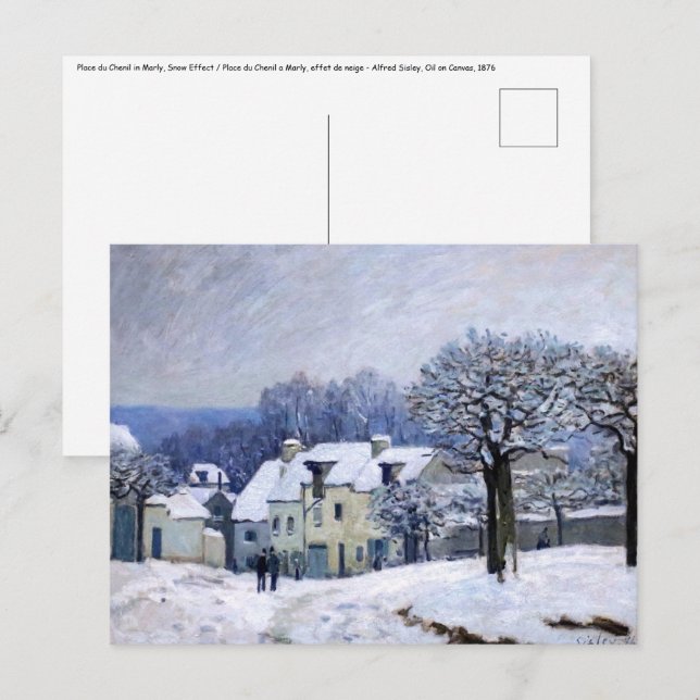 Alfred Sisley - Place Chenil in Marly, Snow Effect Postcard (Front/Back)