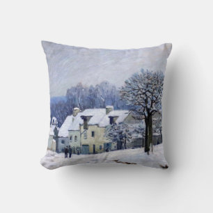 Alfred Sisley - Place Chenil in Marly, Snow Effect Throw Pillow