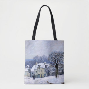 Alfred Sisley - Place Chenil in Marly, Snow Effect Tote Bag