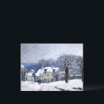 Alfred Sisley Place du Chenil in Marly, snow  Postcard<br><div class="desc">Alfred Sisley. Place du Chenil in Marly, snow effect. Winter landscape made in a cold palette. Small town. The roofs of houses and tree branches are covered with snow. There are snowdrifts outside. Several people are walking along the road. Reproduction of famous works of art images in the public domain....</div>