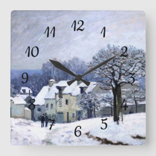 Alfred Sisley Place du Chenil in Marly, snow Square Wall Clock