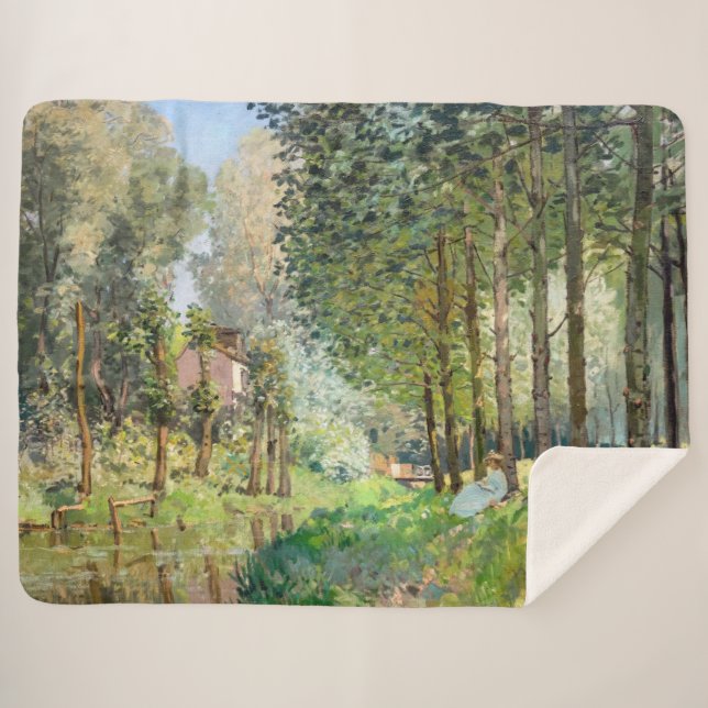Alfred Sisley - Rest along the Stream Sherpa Blanket (Front (Horizontal))