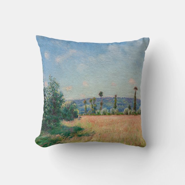 Alfred Sisley - Sahurs Meadows in Morning Sun Throw Pillow (Front)