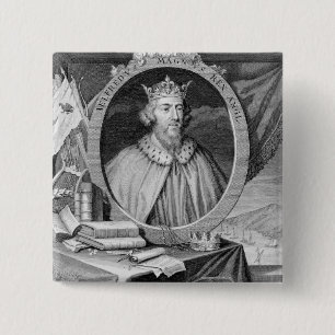 Alfred the Great (849-99) King of Wessex, engraved 2 Inch Square Button