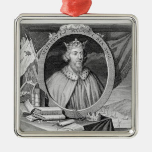 Alfred the Great (849-99) King of Wessex, engraved Metal Ornament