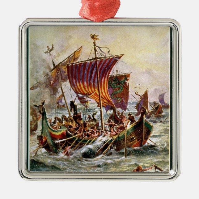 Alfred's galleys attacking the Viking Dragon Metal Ornament (Front)