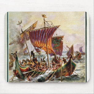 Alfred's galleys attacking the Viking Dragon Mouse Pad