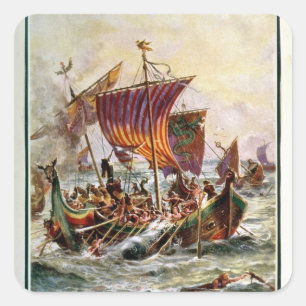 Alfred's galleys attacking the Viking Dragon Square Sticker