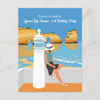 Algarve beach girl big birthday party invitation