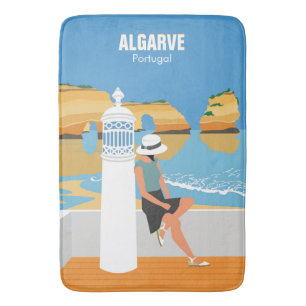 Algarve beach girl travel vintage style bath mat