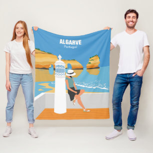 Algarve beach girl travel vintage style fleece blanket