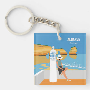 Algarve beach girl travel vintage style keychain