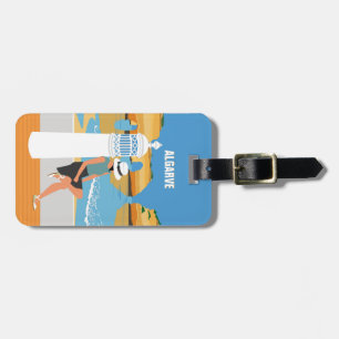 Algarve beach girl travel vintage style luggage tag