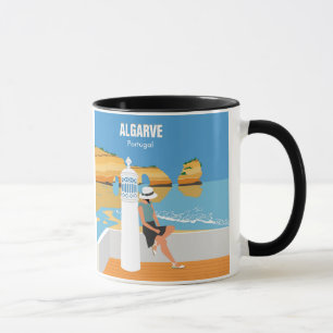 Algarve beach girl travel vintage style mug