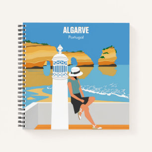 Algarve beach girl travel vintage style notebook
