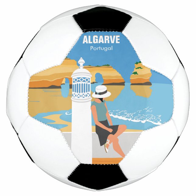 Algarve beach girl travel vintage style soccer ball (Front)