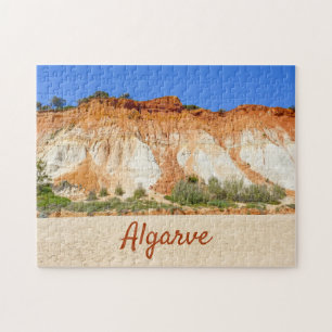 Algarve Portugal Beach with Red Rocks Jigsaw Puzzle