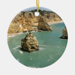 Algarve, Portugal, Benagil beach and cliffs Ceramic Ornament